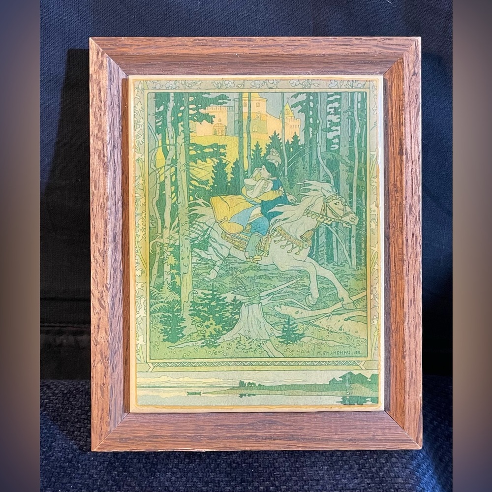 Vintage Framed Ceramic Tile w/ Illustration of Russian Fairy Tale Maria Morevna - Picture 1 of 5